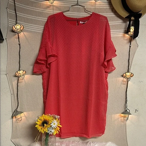 Three Eighty Two Red Polka Dot flowy dress - Picture 3 of 11